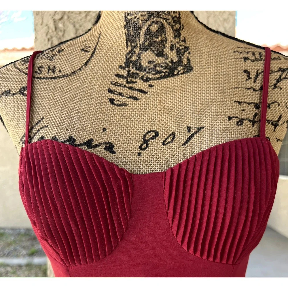 Lulus Cause for Commotion Red Pleated Bustier Maxi Dress Size M - Picture 2 of 14